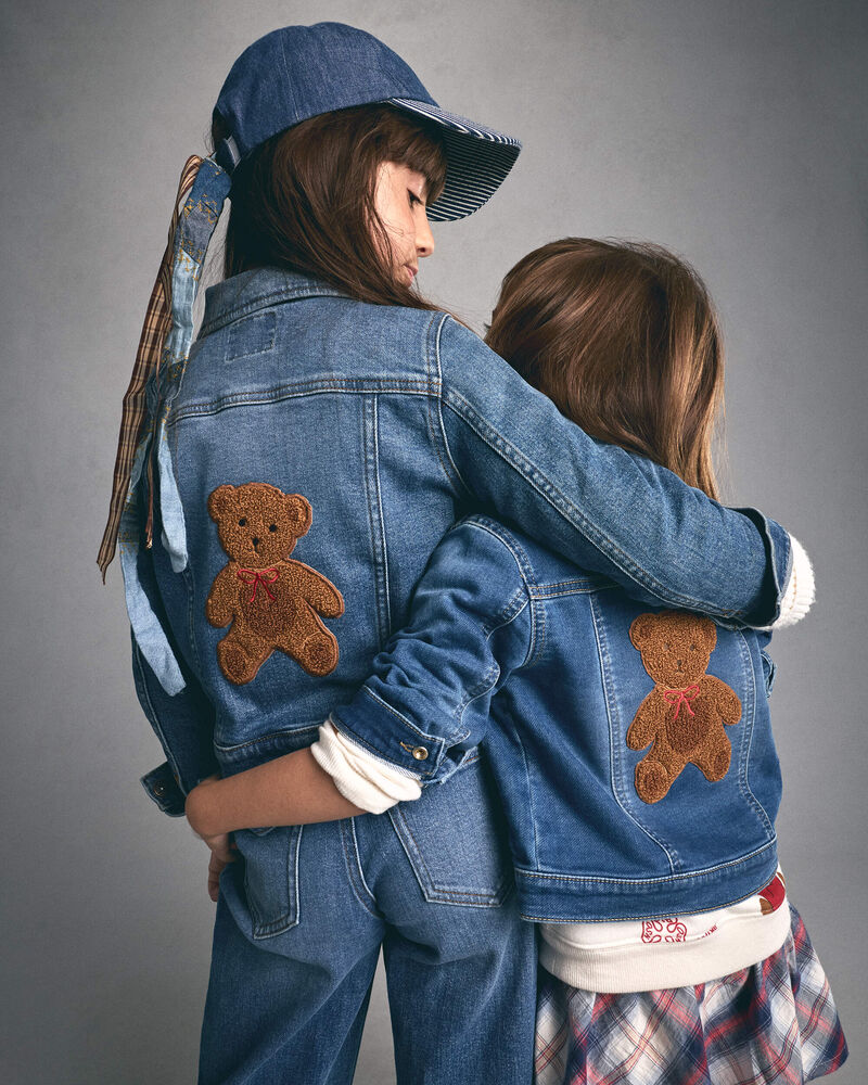 Girls Bear Long-Sleeve Denim Jacket - Medium Wash, image 3 of 7 slides