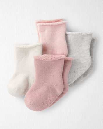 B&eacute;b&eacute; fille - Emballage de 4 paires de chaussettes antid&eacute;rapantes faites de coton biologique, 