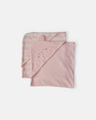 B&eacute;b&eacute; fille - Emballage 2 serviettes en tissu &eacute;ponge &agrave; motif lapin - Rose, image 1 sur 2 diapositives
