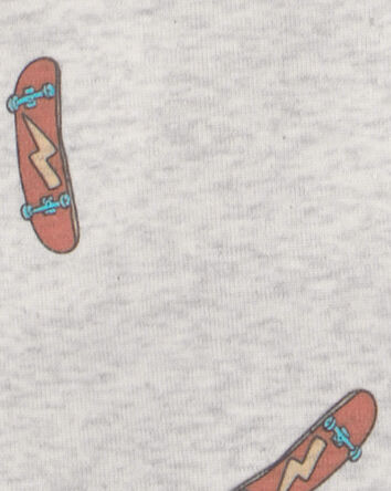 Boys Skateboard Cotton Short-Sleeve Snug Fit 4-Piece pyjama Set - Green/Brown, 