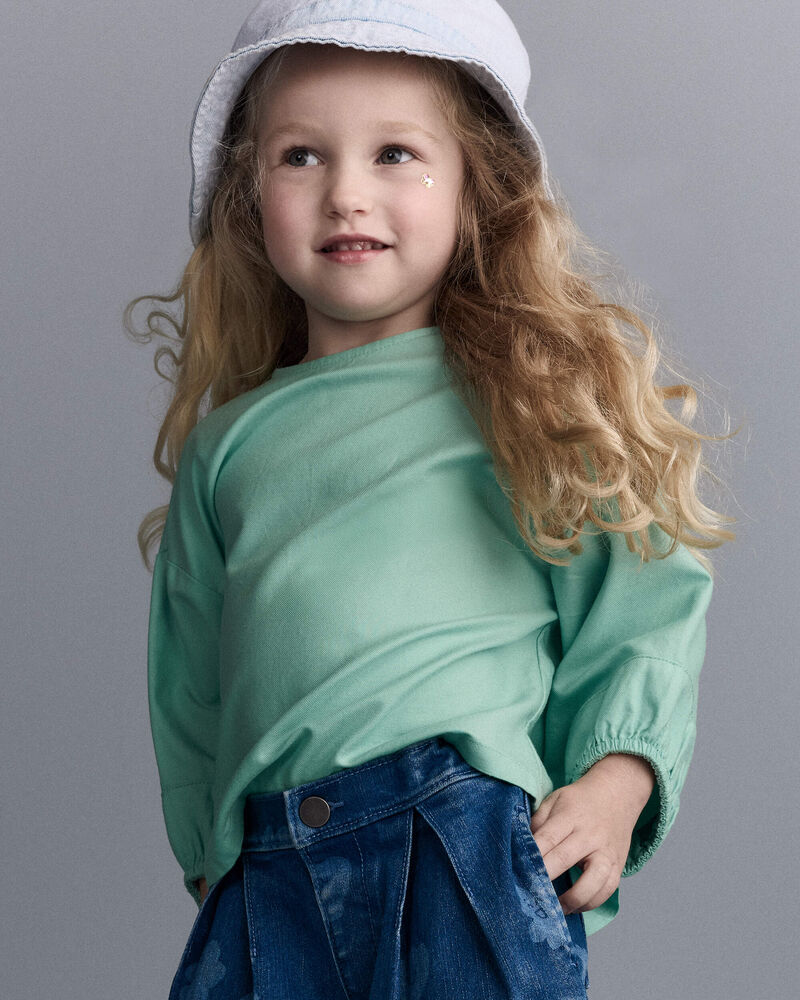 Tout-petit fille - Haut &agrave; manches longues bouffantes avec poignets sur &eacute;lastiques - Vert, image 4 sur 6 diapositives
