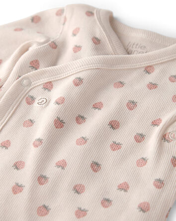 Baby Girl Organic Cotton Ribbed Bodysuit in Strawberry Print, 