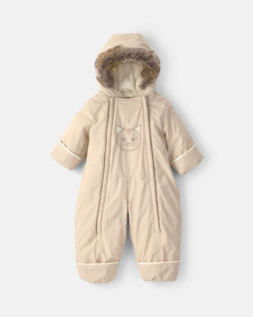 Baby Girl 1 Piece Applique Embroidery Snowsuit- Beige, 