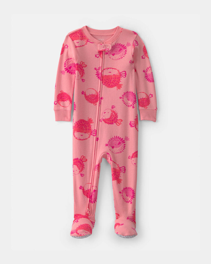 Baby Girl Pufferfish 100% Cotton 1-Piece Pyjama - Pink, image 1 of 4 slides