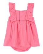 Baby Floral Flutter Bodysuit Dress - Pink, image 2 of 4 slides