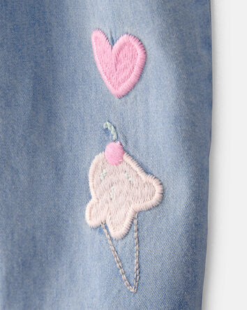 Baby Girl Embroidered Chambray Sleeveless Jumpsuit - Blue, 
