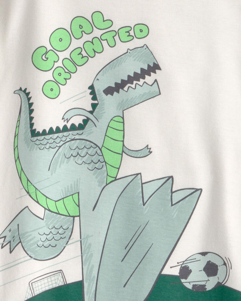 Toddler Boy Soccer Dino 100% Cotton Short-Sleeve Snug Fit 4-Piece pyjama Set - Green, image 4 of 5 slides