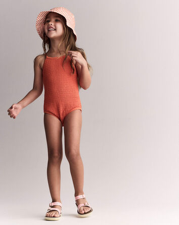 Toddler Girl Maillot une pi&egrave;ce &agrave; smocks - Orange, 