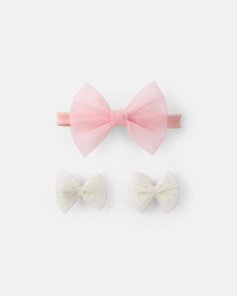 Baby Girl 3-Pack Bow Headwrap & Hair Clips - Pink/Cream, image 1 of 1 slides