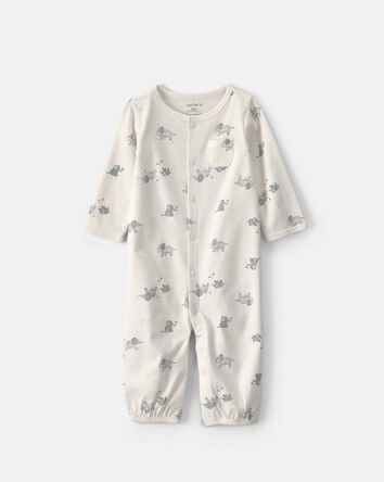 B&eacute;b&eacute; - Robe de nuit convertible en 100&nbsp;% coton &agrave; motif &eacute;l&eacute;phant &ndash; Cr&egrave;me, 