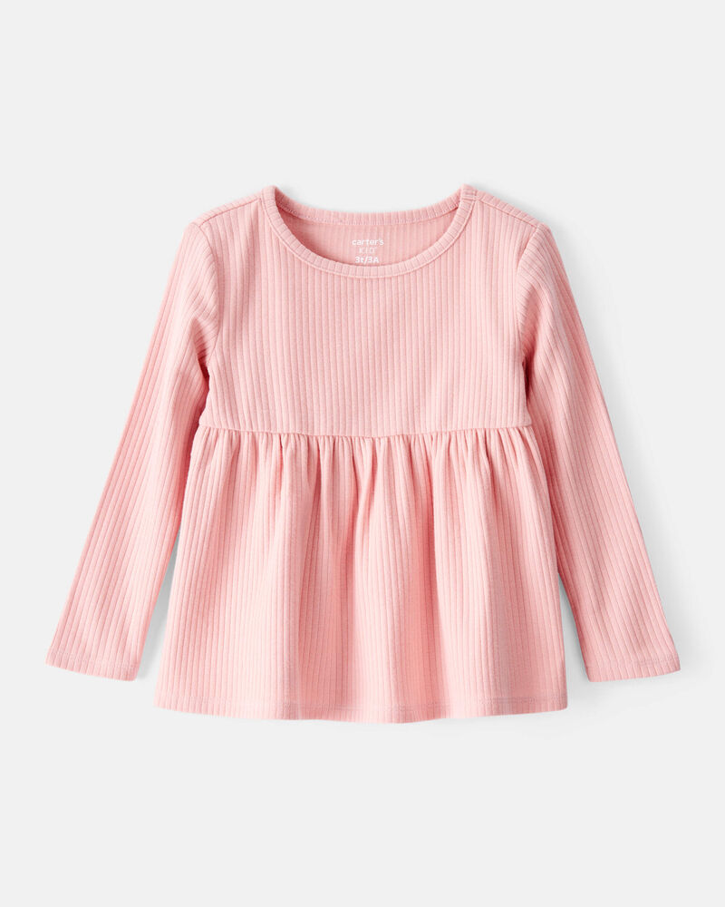 Toddler Girl Long-Sleeve Peplum Top - Pink, image 1 of 3 slides
