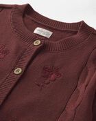 Girls Organic Cotton Sweater Knit Embroidered Cardigan, image 2 of 3 slides
