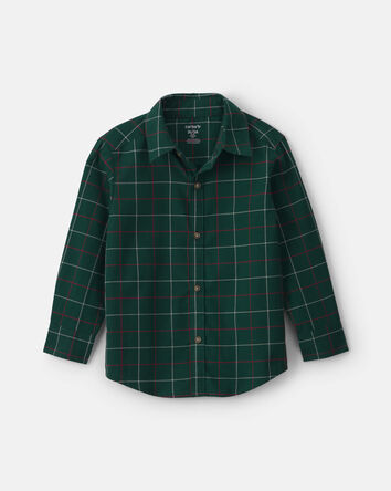 Toddler Plaid Long-Sleeve Button-Down Shirt - Green, 