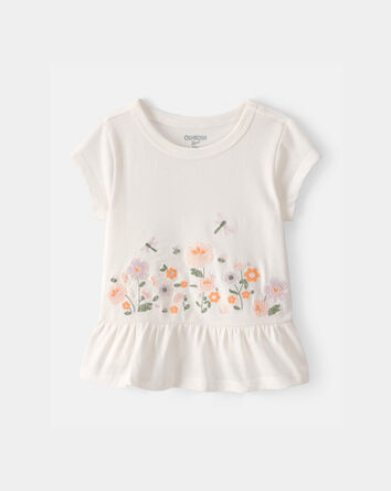 Baby Girl Floral Embroidered Top - Ivory, 