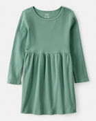 Girls Long Sleeve Cotton Dress - Green, image 1 of 4 slides