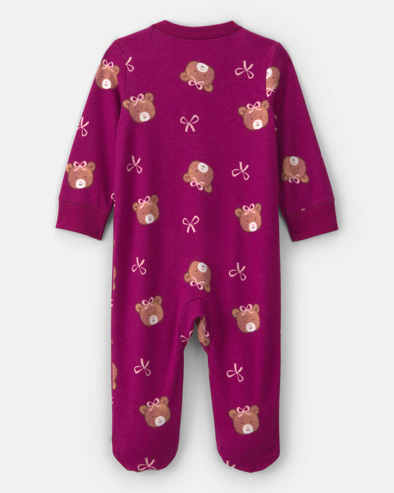 B&eacute;b&eacute; fille - Grenouill&egrave;re 100 % coton avec fermeture &agrave; glissi&egrave;re double sens &agrave; motif ourson &ndash; Mauve, image 5 sur 7 diapositives