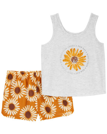 2-Piece Sunflower Loose Fit Pajama Set, 
