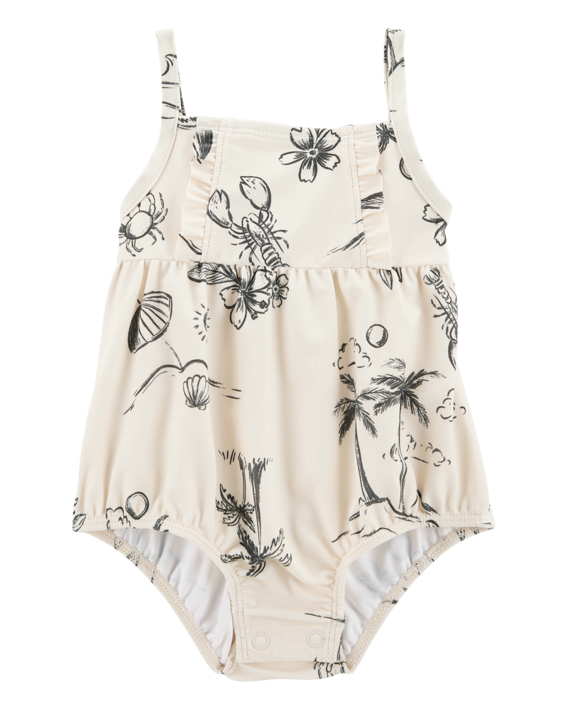 Bébé fille - Maillot de bain 1 pièce à imprimé de plage, image 1 sur 5 diapositives