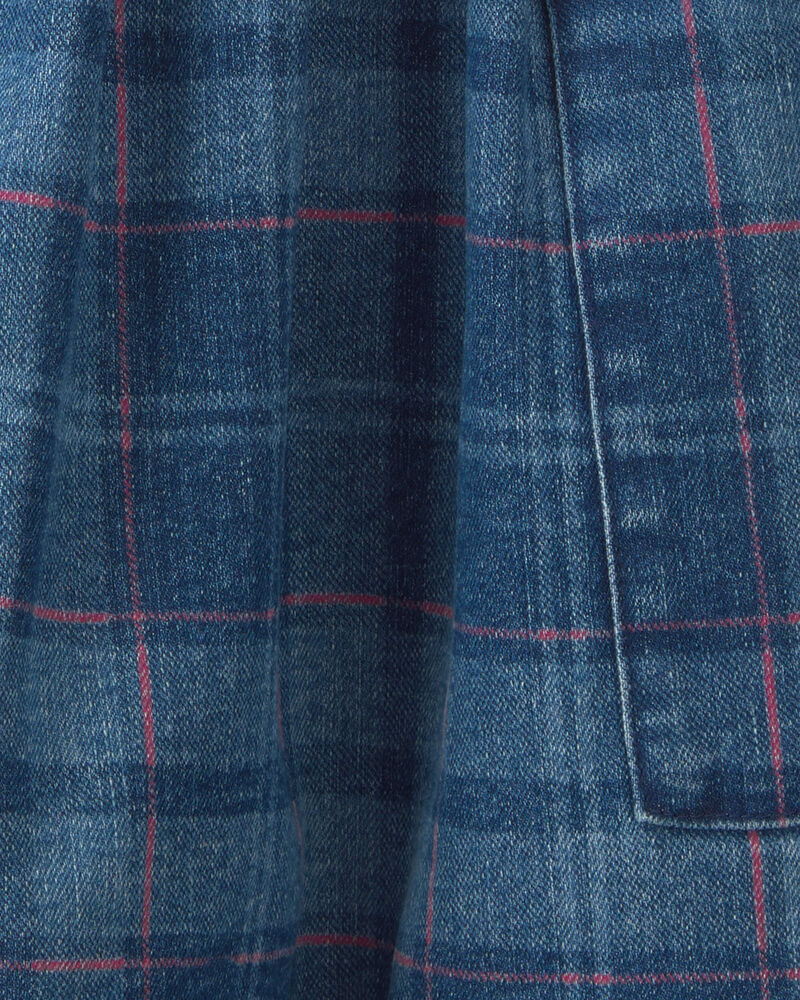 Girls Plaid Denim Skirt - Dark Wash, image 2 of 4 slides