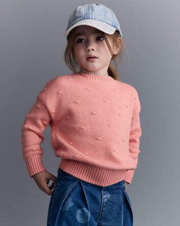 Toddler Girl Popcorn Sweater - Coral, 