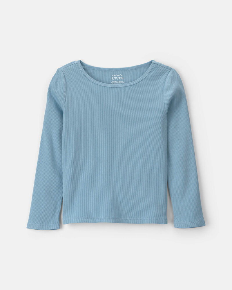 Girls Long-Sleeve Rib Top - Blue, image 1 of 3 slides