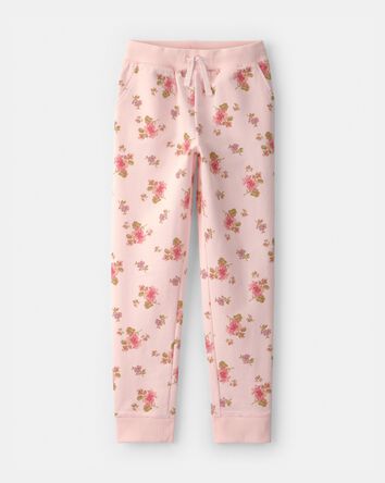 Girls Floral Drawstring Knit Joggers - Pink, 