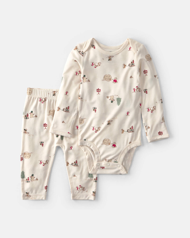 B&eacute;b&eacute; - Ensemble 2 pi&egrave;ces PurelySoft cache-couche manches longues et pantalon &agrave; th&egrave;me p&ocirc;le Nord &ndash; Cr&egrave;me, image 1 sur 5 diapositives