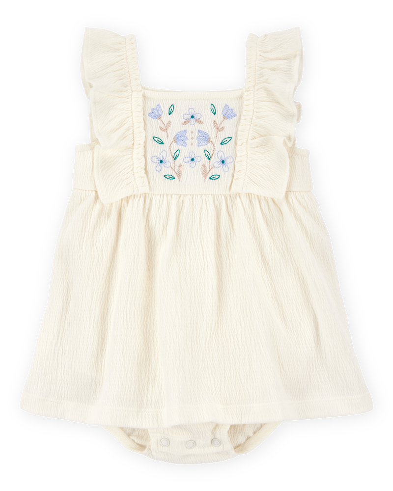 Baby Floral Flutter Bodysuit Dress - Ivory, image 1 of 4 slides