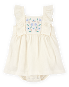 Baby Floral Flutter Bodysuit Dress - Ivory, image 1 of 4 slides