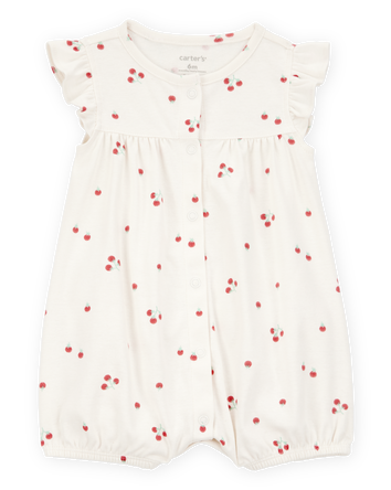 Baby Tomato Print Short-Sleeve Cotton Romper - Ivory, 
