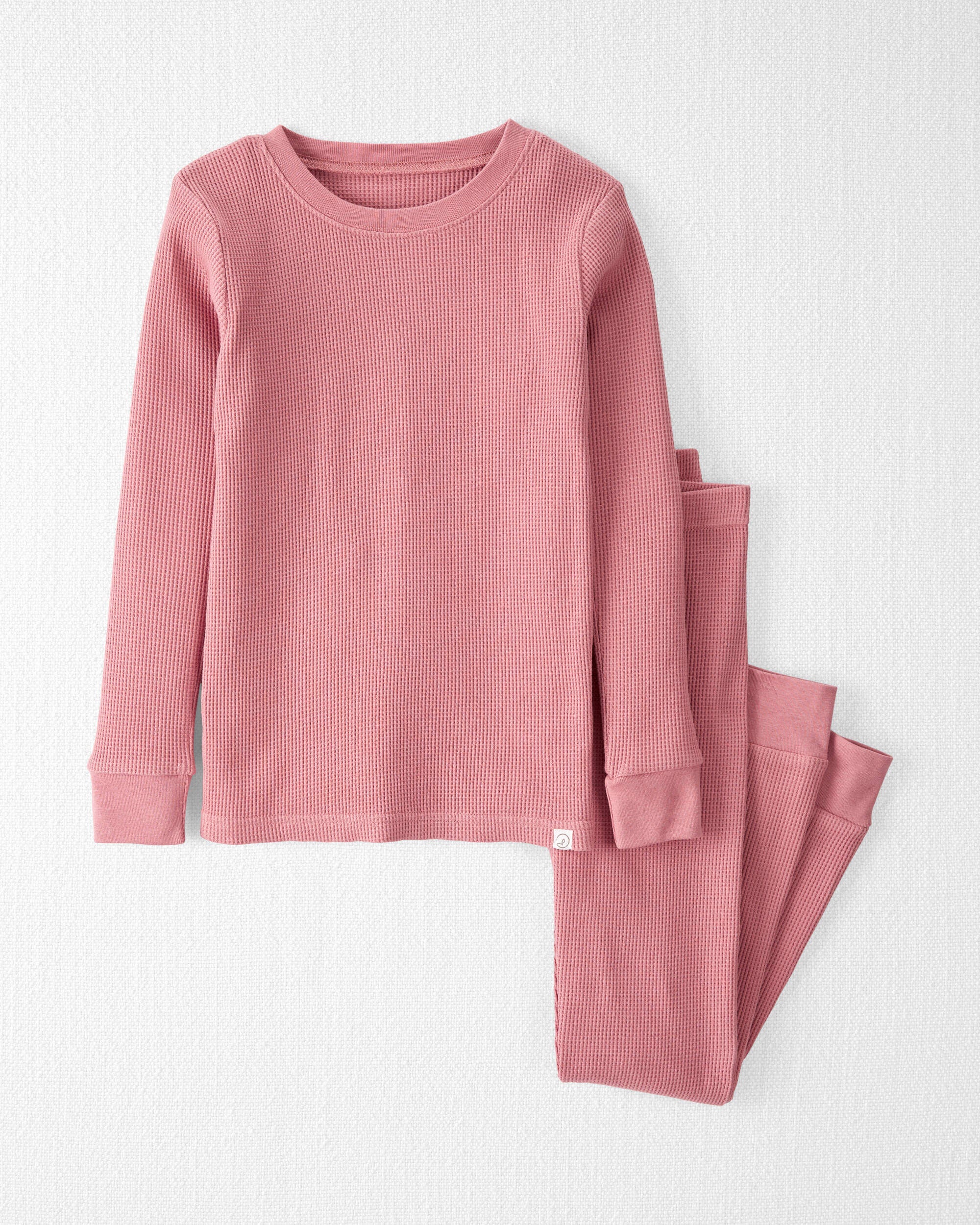 Kids Girls Kid Waffle Knit Pyjamas Set Made with Organic Cotton in Dark Blush 7 Little Planet