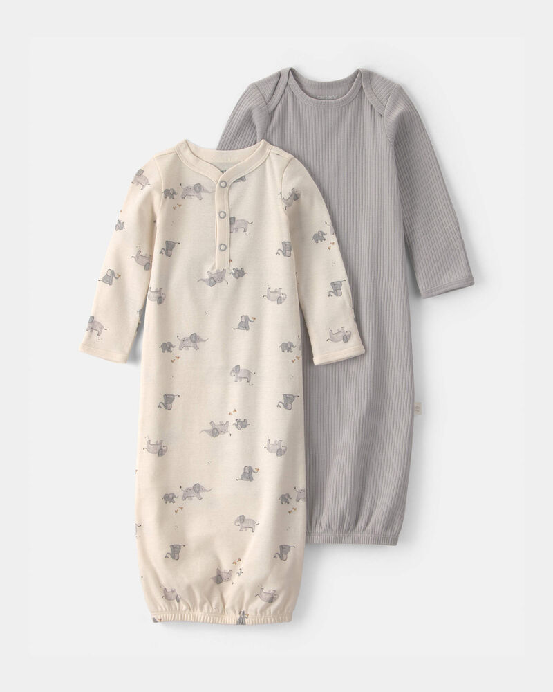 Baby 2-Pack Elephant Night Gown - Ivory/Grey, image 1 of 5 slides