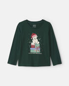 Toute-petit fille - T-shirt manches longues &agrave; motif ourson de No&euml;l &ndash; Vert, image 1 sur 3 diapositives