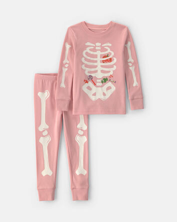 Toddler Girl 2-Piece Halloween Skeleton 100% Cotton Snug Fit Pyjama Set - Pink, 