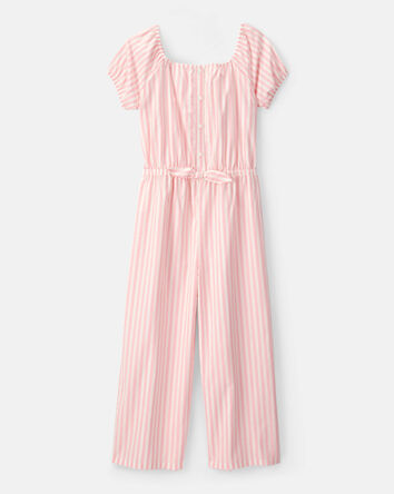Girls Striped Jumpsuit - Pink/Ivory, 