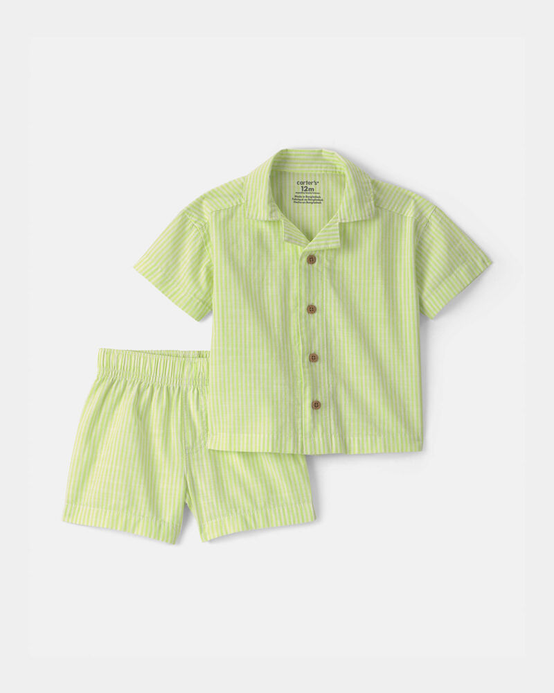 B&eacute;b&eacute; gar&ccedil;on - Ensemble 2 pi&egrave;ces haut et short - Vert, image 1 sur 2 diapositives