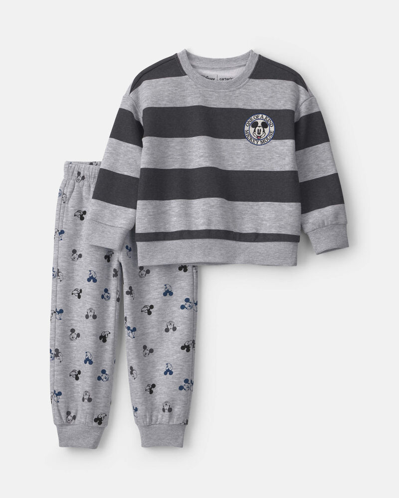 Toddler Boy 2-Piece Disney&copy; Mickey Striped Long-Sleeve Top & Pant Set - Grey/Black, image 1 of 4 slides
