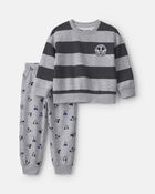 Toddler Boy 2-Piece Disney&copy; Mickey Striped Long-Sleeve Top & Pant Set - Grey/Black, image 1 of 4 slides