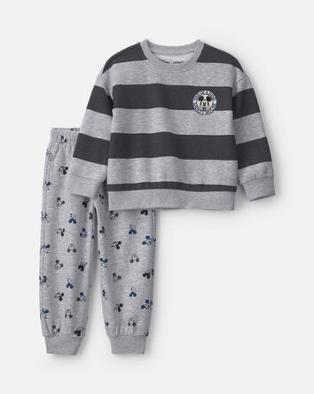 Toddler Boy 2-Piece Disney&copy; Mickey Striped Long-Sleeve Top & Pant Set - Grey/Black, 