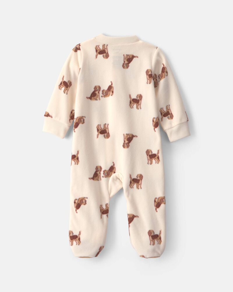 Baby Boy Dog Fleece 2-Way Zip Sleeper Pyjamas - Cream, image 3 of 7 slides