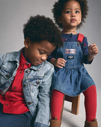 B&eacute;b&eacute; fille - Jupe-salopette en denim chambray - D&eacute;lav&eacute; moyen, 
