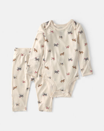 Baby 2-Piece Dog PurelySoft&trade; Long-Sleeve Bodysuit & Pant Set - Cream, 