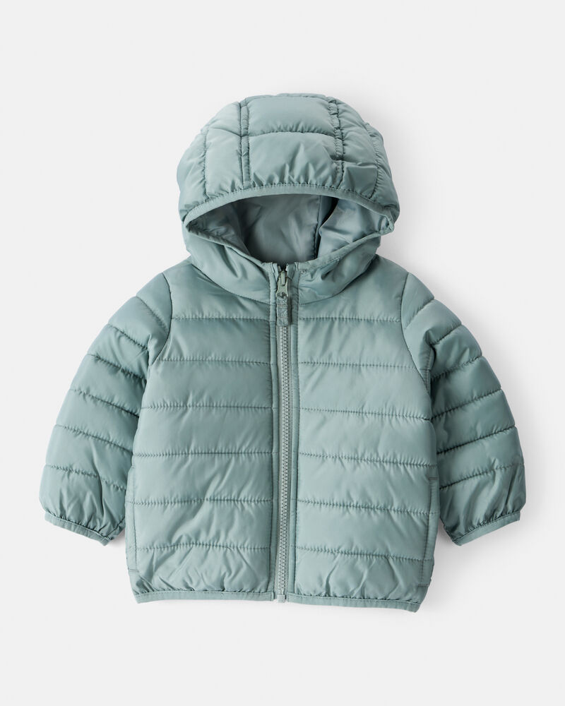 Baby Hooded Puffer Jacket - Green, image 1 of 4 slides