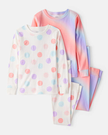 Filles - Pyjamas à manches longues 4 pièces en coton 100 % imprimé arc-en-ciel - Blanc, 