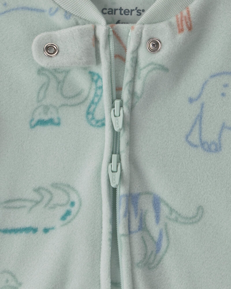 Baby Boy Safari Fleece 2-Way Zip Sleeper - Green, image 4 of 5 slides