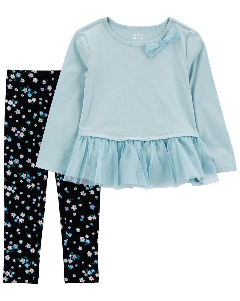 Toddler 2-Piece Tulle Peplum Top & Floral Legging Set, image 1 of 3 slides