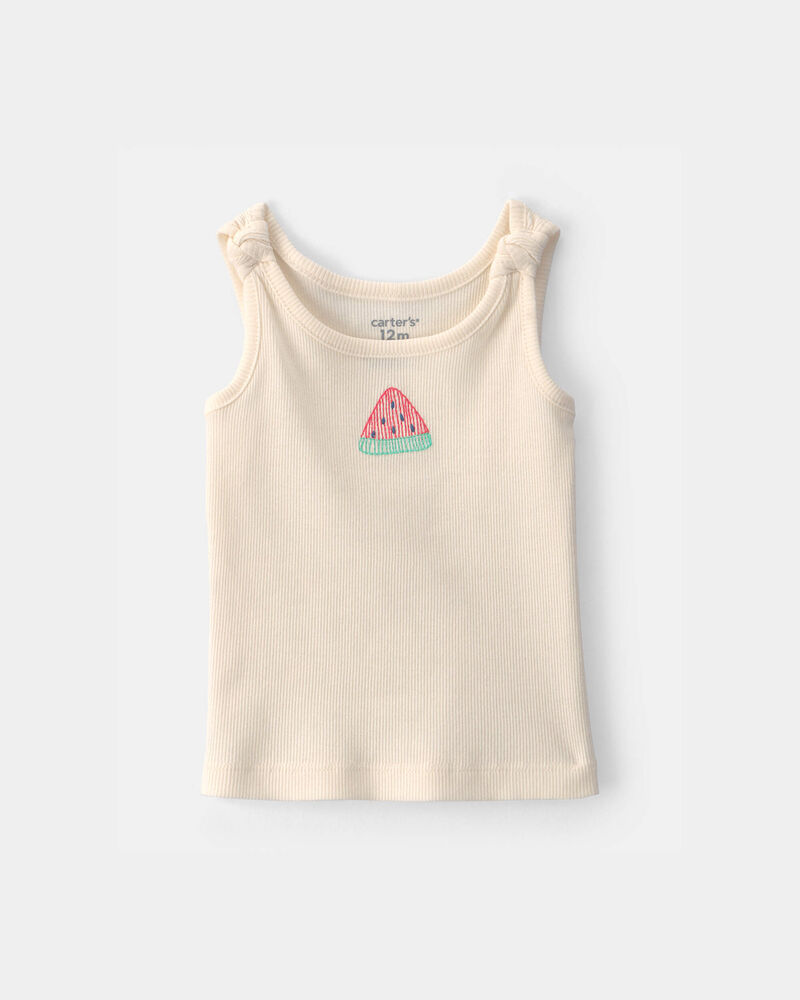 Baby Girl Watermelon Ribbed Tank Top - Cream, image 1 of 3 slides