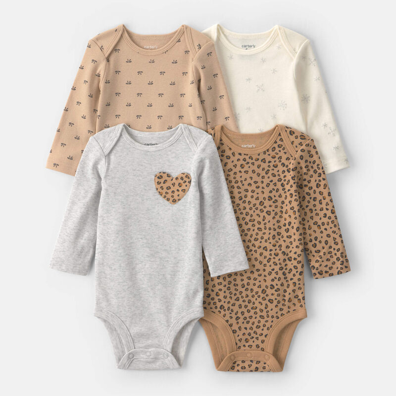 Baby Girl 4-Pack Leopard Print Long-Sleeve Multipack Bodysuits | Carter’s Oshkosh Canada