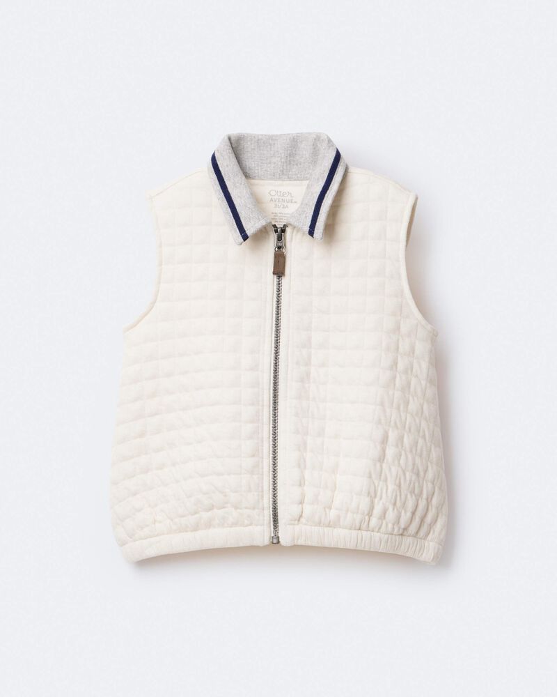 Toddler Quilted Zip-Up Collard Vest - Cream, image 6 of 7 slides