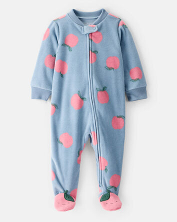 Baby Girl Apple Print Loose Fit Long-Sleeve Sleeper- Blue, 